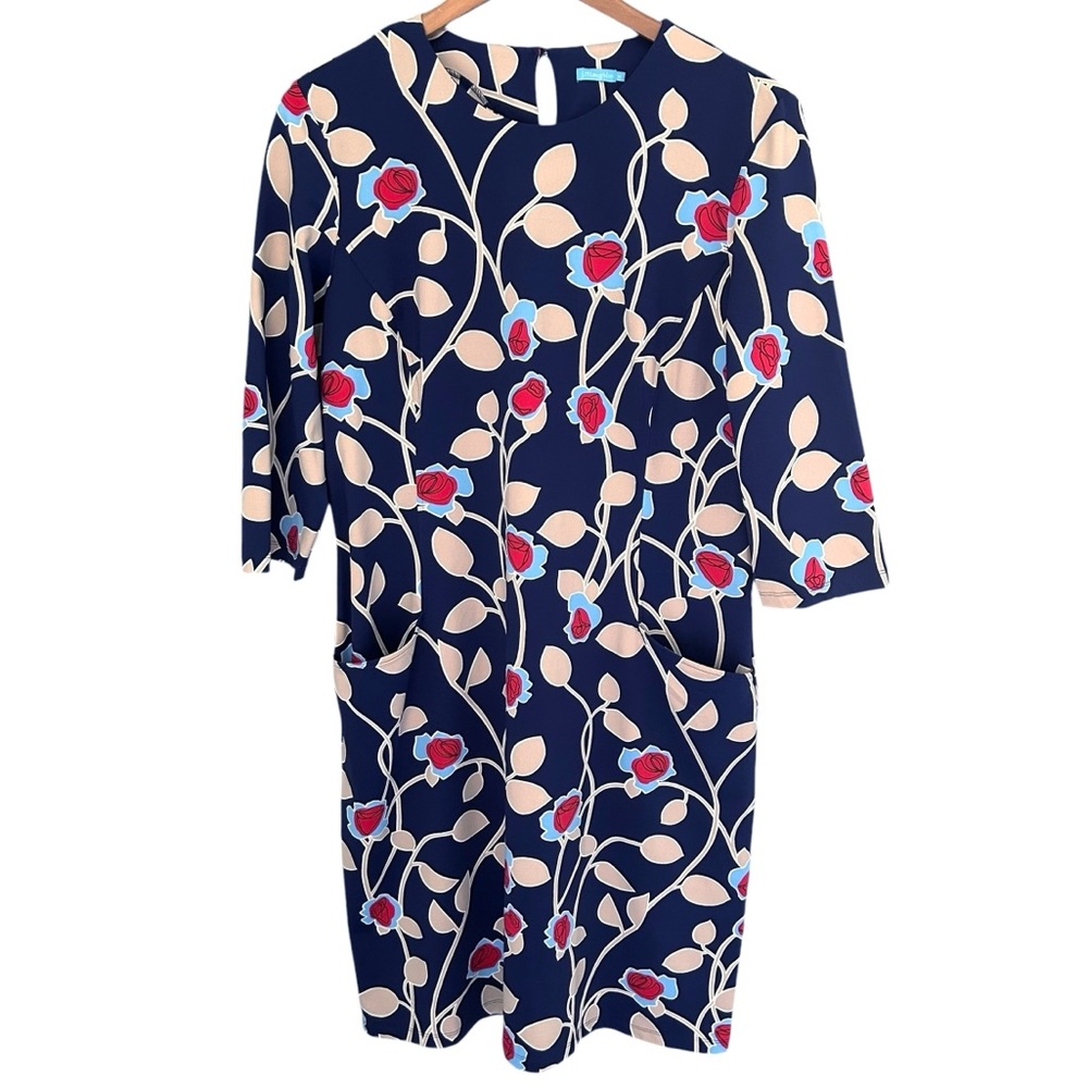 J. McLaughlin Catalyst Dress Saint Germaine Floral Catalina Cloth Navy Size XL - Picture 3 of 11